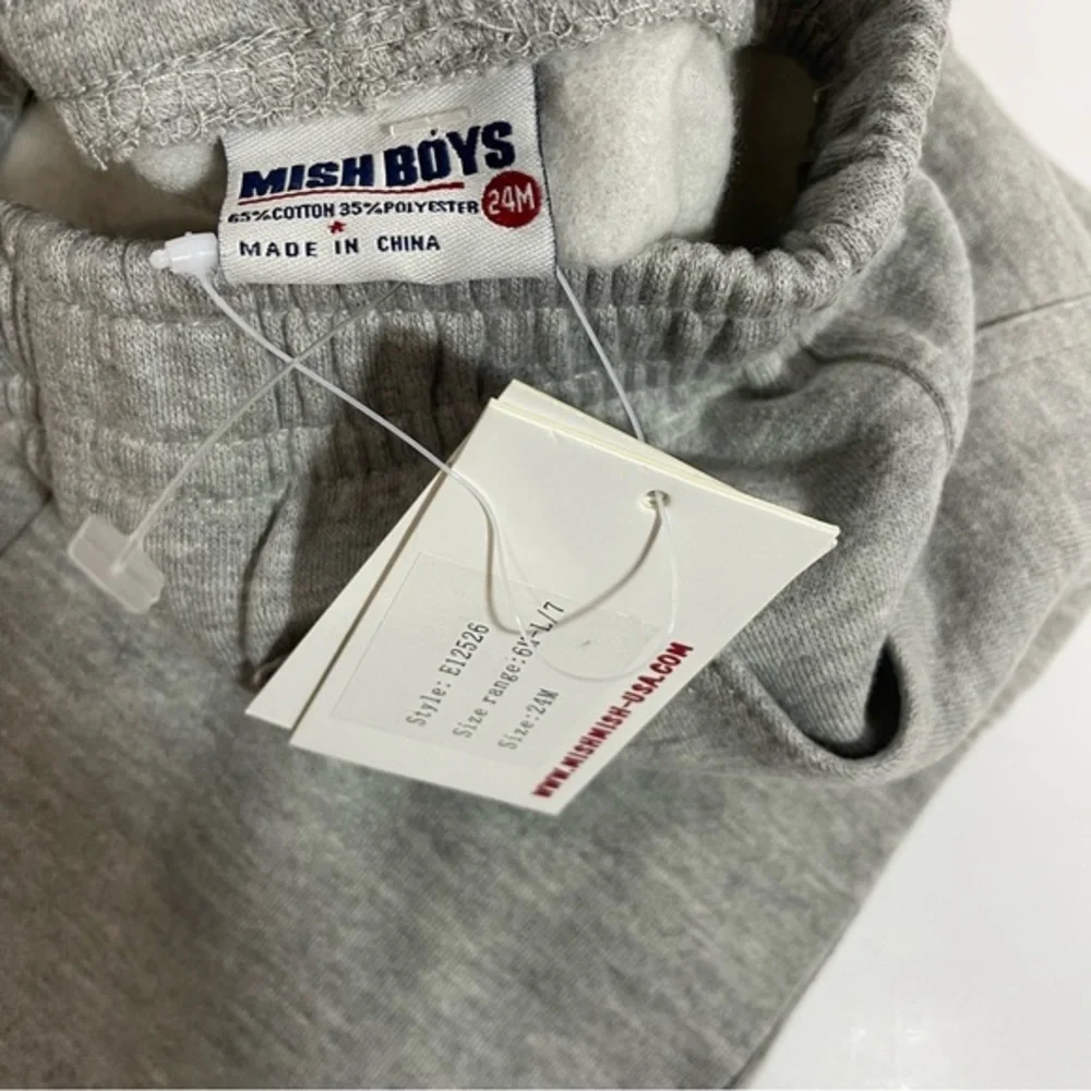 NWT MISH toddler boys sweatpants joggers gray size 24 months patches pockets